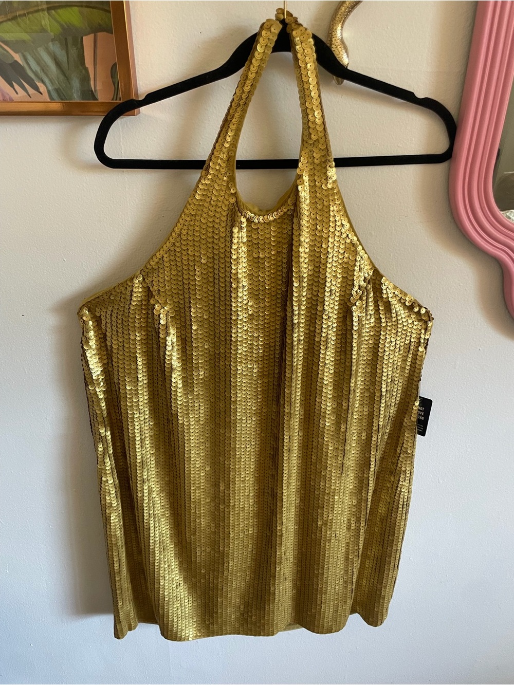 Express Gold Sequin Halter dress